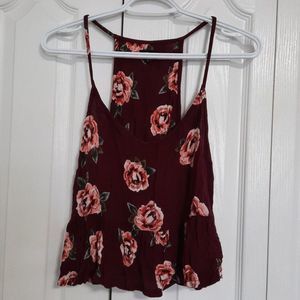 Eclipse y2k Maroon Halter Racer back Tank with Roses pattern Ladies size Small
